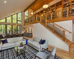 New home in Ann Arbor, Michigan - living and dining areas looking toward library loft