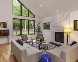 New home in Ann Arbor, Michigan - living area with wood-burning fireplace